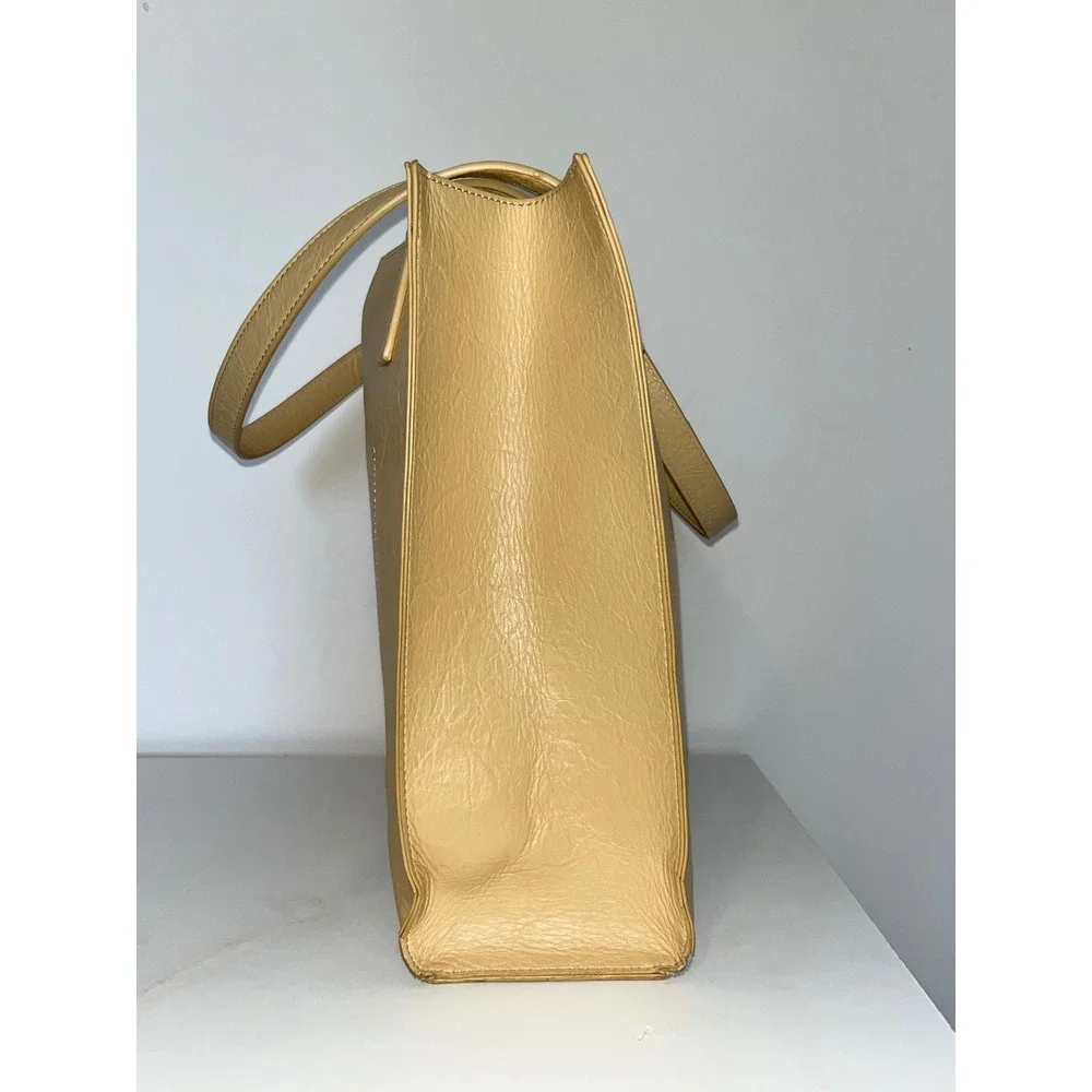 PIXIE MOOD Alicia Tote Bag Vegan Leather Geometric V Cut Soft Yellow Drop Handle